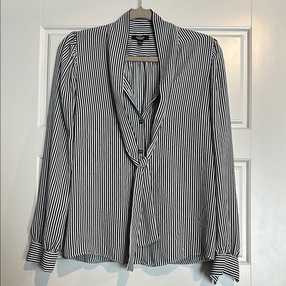 Premise Studio Navy and White Striped Top